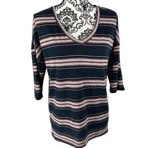 Wallflower Vintage 90s Stripped Heavy Tee 3/4 Sleeve Shirt Size Large